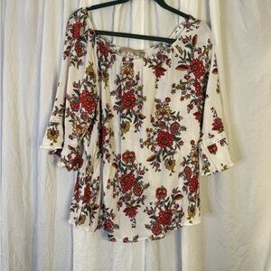 Misia Red and white Floral Blouse 2X